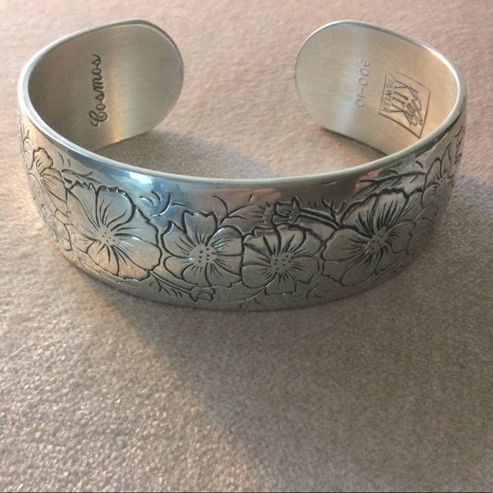 Silver Vintage Cosmos Pewter Cuff Bracelet